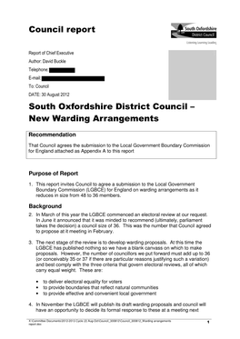 South Oxfordshire District Council – New Warding Arrangements