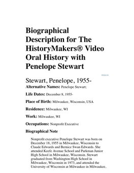 Biographical Description for the Historymakers® Video Oral History with Penelope Stewart