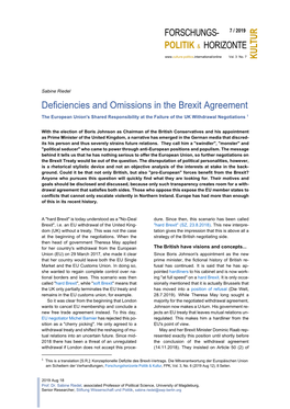 Deficiencies and Omissions in the Brexit Agreement the European Union's Shared Responsibility at the Failure of the UK Withdrawal Negotiations 1
