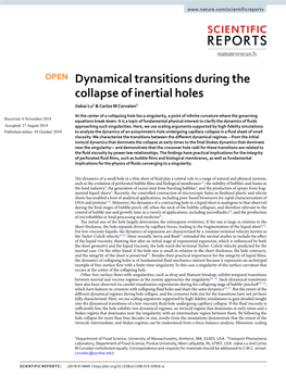 Dynamical Transitions During the Collapse of Inertial Holes Jiakai Lu1 & Carlos M Corvalan2