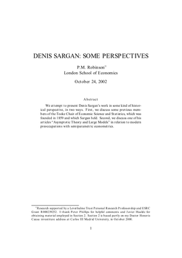 Denis Sargan: Some Perspectives