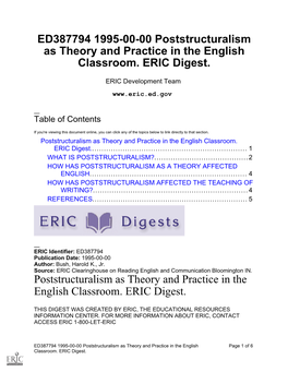 Poststructuralism As Theory and Practice in the English Classroom