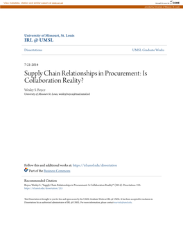 Supply Chain Relationships in Procurement: Is Collaboration Reality? Wesley S