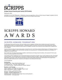 Scripps Howard Awards Panel Selects 2019 Finalists