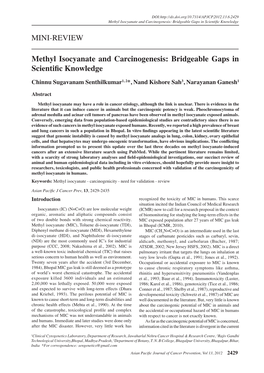 MINI-REVIEW Methyl Isocyanate and Carcinogenesis: Bridgeable Gaps in Scientific Knowledge