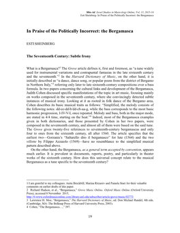 In Praise of the Politically Incorrect: the Bergamasca