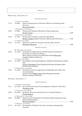 Room a Wednesday, September 16 Invited Lectures T. Inoue, Presiding