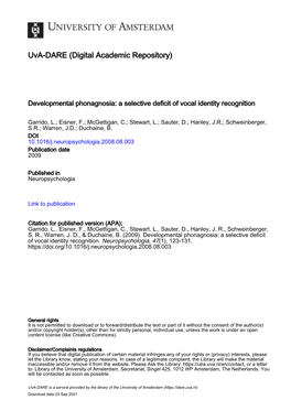 Developmental Phonagnosia: a Selective Deficit of Vocal Identity Recognition