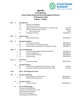 Agenda Tenth Meeting Crown Estate Scotland (Interim Management) Board 27 November 2018 9.00Am – 3.00Pm