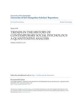 Trends in the History of Contemporary Social Psychology: a Quantitative Analysis Pamela Hewitt Ol Y