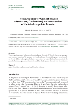 Two New Species for Gochnatia Kunth (Asteraceae, Gochnatieae) and an Extension of the Tribal Range Into Ecuador