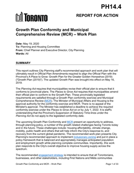 Growth Plan Conformity and Municipal Comprehensive Review (MCR) – Work Plan