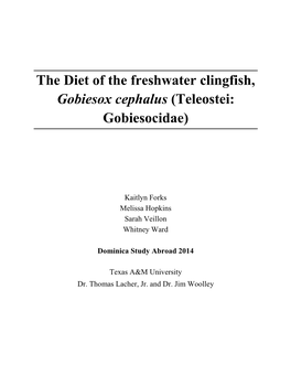 The Diet of the Freshwater Clingfish, Gobiesox Cephalus (Teleostei: Gobiesocidae)