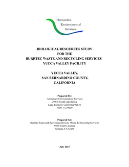 Biological Resources Study for the Burrtec Waste and Recycling Services Yucca Valley Facility