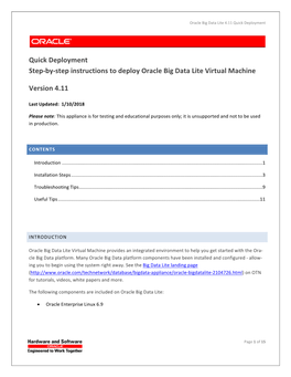Quick Deployment Step-By-Step Instructions to Deploy Oracle Big Data Lite Virtual Machine