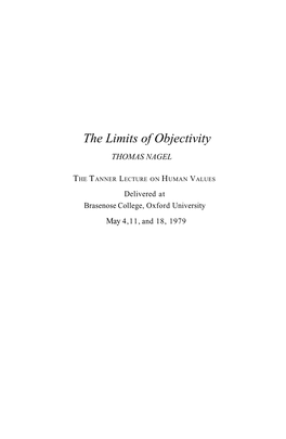 The Limits of Objectivity: the Tanner Lecture on Human Values by Thomas Nagel