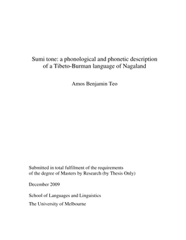 Sumi Tone: a Phonological and Phonetic Description of a Tibeto-Burman Language of Nagaland
