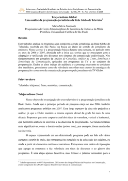 Sociedade Brasileira De Estudos Interdisciplinares Da Comunicação XXXII Congresso Brasileiro De Ciências Da Comunicação – Curitiba, PR – 4 a 7 De Setembro De 2009