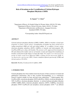 Role of Strontium on the Crystallization of Calcium Hydrogen Phosphate Dihydrate (CHPD)