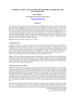 Numerical Simulation of the 1940 Lima-Peru Earthquake and Tsunami (8.0 Mw)