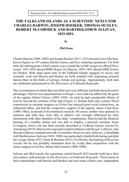 The Falkland Islands As a Scientific Nexus for Charles Darwin, Joseph Hooker, Thomas Huxley, Robert Mccormick and Bartholomew Sulivan, 1833-1851