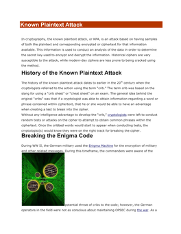 Known Plaintext Attack