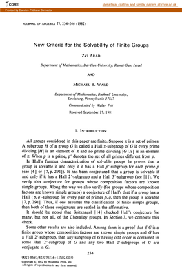 New Criteria for the Solvability of Finite Groups