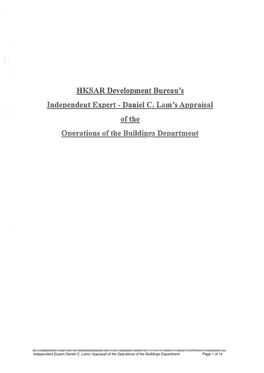 HKSAR Development Bureau's Independent Expert - Daniel C Lam's Appraisal of the Onerations of Tbe Buildings Department