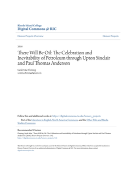 There Will Be Oil: the Celebration and Inevitability of Petroleum Through Upton Sinclair and Paul Thomas Anderson