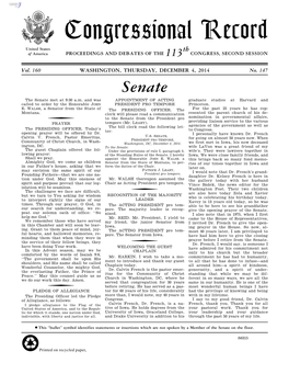 Congressional Record United States Th of America PROCEEDINGS and DEBATES of the 113 CONGRESS, SECOND SESSION