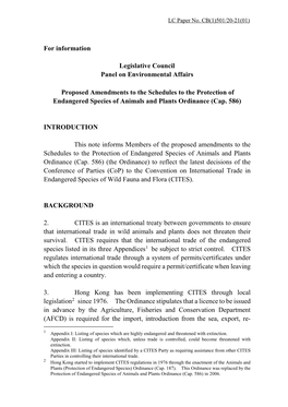 For Information Legislative Council Panel on Environmental Affairs