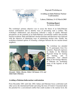 Pugwash Workshop on Avoiding an India-Pakistan Nuclear