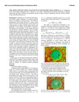 THE SHAPE and ELEVATION ANALYSIS of LUNAR CRATER's TRUE MARGIN. Bo Li1, Zongcheng Ling1, Jiang Zhang1, Zhongchen Wu1, Yuheng