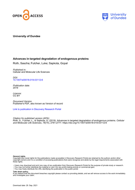 Advances in Targeted Degradation of Endogenous Proteins Roth, Sascha; Fulcher, Luke; Sapkota, Gopal