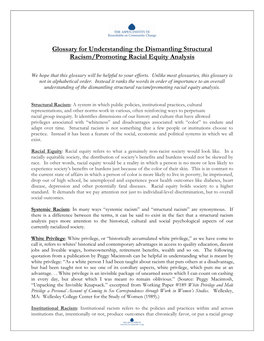 Glossary for Understanding the Dismantling Structural Racism/Promoting Racial Equity Analysis