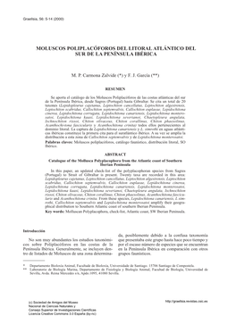 Moluscos Poliplacóforos Del Litoral Atlántico Del Sur De La Península Ibérica