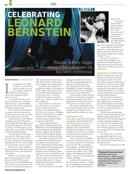 LEONARD Bernstein Pieces, Three of the Anniversaries, Short Compositions for BERNSTEIN Piano, and an Unpublished Piece That Siegel Debuted