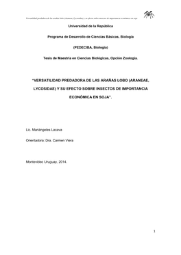 Versatilidad Predadora De Las Arañas Lobo (Araneae, Lycosidae) Y Su Efecto Sobre Insectos De Importancia Económica En Soja