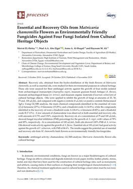 Essential and Recovery Oils from Matricaria Chamomilla Flowers As Environmentally Friendly Fungicides Against Four Fungi Isolated from Cultural Heritage Objects