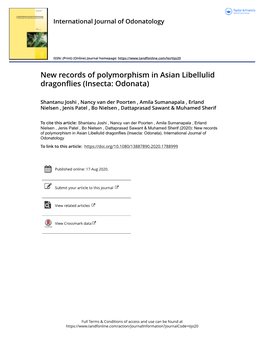 New Records of Polymorphism in Asian Libellulid Dragonflies (Insecta: Odonata)