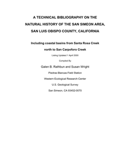 A Technical Bibliography on the Natural History of the San Simeon Area, San