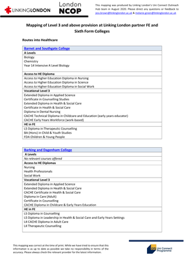 Mapping of Level 3 and Above Provision at Linking London Partner FE and Sixth Form Colleges