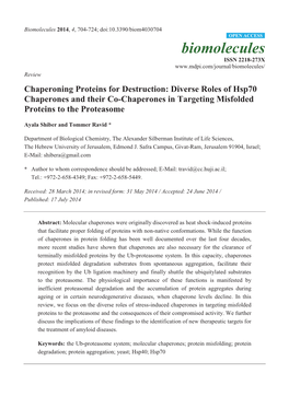 Chaperoning Proteins for Destruction: Diverse Roles of Hsp70 Chaperones and Their Co-Chaperones in Targeting Misfolded Proteins to the Proteasome