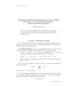 XI Solomon Lefschetz Memorial Lecture Series: Hodge Structures in Non-Commutative Geometry