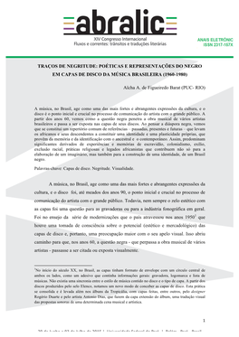 Traços De Negritude: Poéticas E Representações Do Negro Em Capas De Disco Da Música Brasileira (1960-1980)