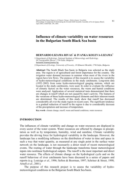 Influence of Climate Variability on Water Resources in the Bulgarian South Black Sea Basin