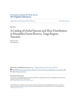 A Catalog of Orchid Species and Their Distribution in Mazumbai Forest Reserve, Tanga Region, Tanzania Sierra Loomis SIT Study Abroad