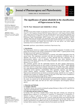 The Significance of Opium Alkaloids in the Classification of Papaveraceae