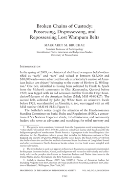 Broken Chains of Custody: Possessing, Dispossessing, and Repossessing Lost Wampum Belts