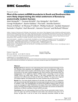 Most of the Extant Mtdna Boundaries in South and Southwest Asia Were